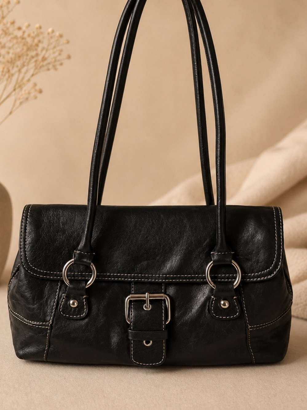 Gianni Bernini Genuine Leather Black Shoulder Bag
